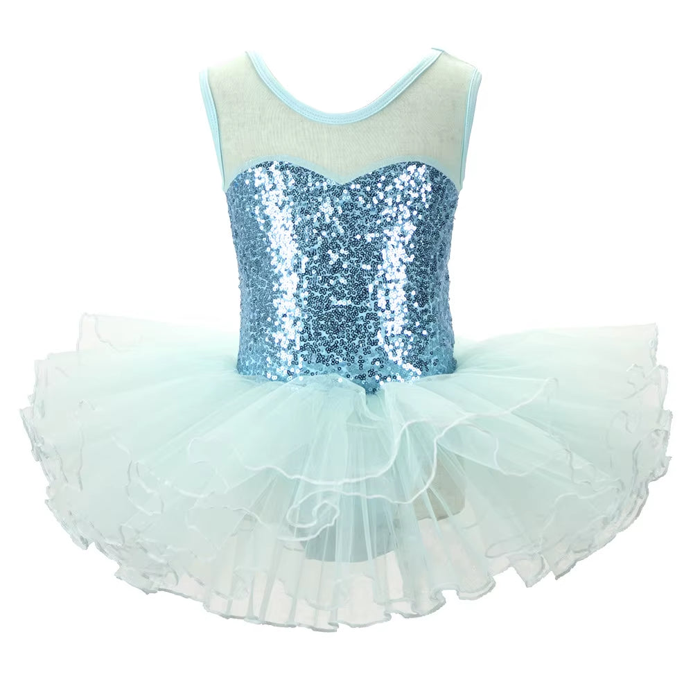 Nice Girls Ballerina Fairy Prom Party Costume Kids Sequined Flower Dress Dancewear Gymnastic Leotard Ballet Tutu Dress