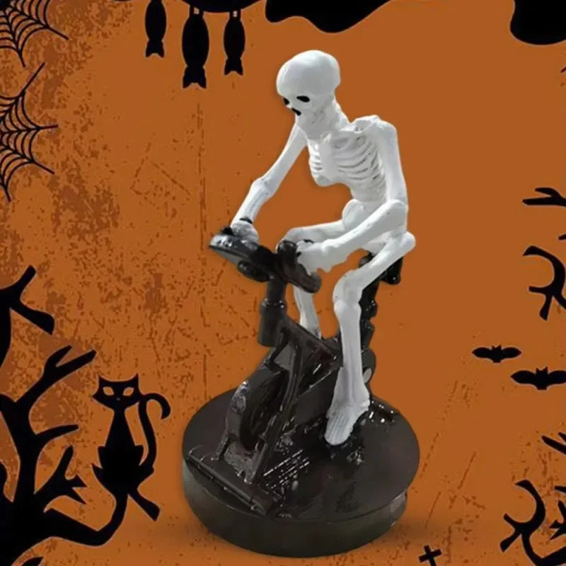 Skeleton Riding on Bikes Sculpture Halloween Decor Spooky Skeleton Bicycles Halloween Figurine Skeleton Riding a Bikes Statues