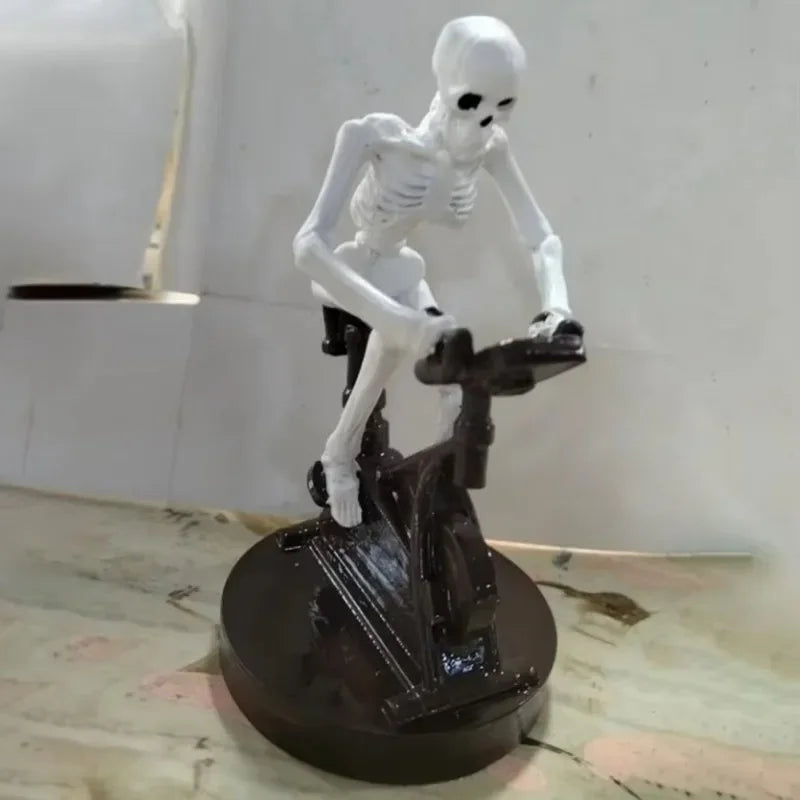 Skeleton Riding on Bikes Sculpture Halloween Decor Spooky Skeleton Bicycles Halloween Figurine Skeleton Riding a Bikes Statues