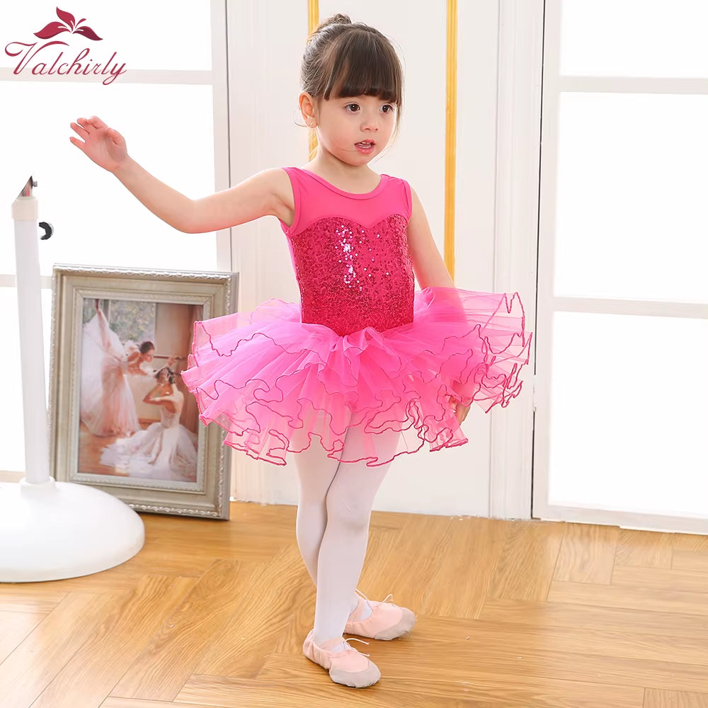 Nice Girls Ballerina Fairy Prom Party Costume Kids Sequined Flower Dress Dancewear Gymnastic Leotard Ballet Tutu Dress