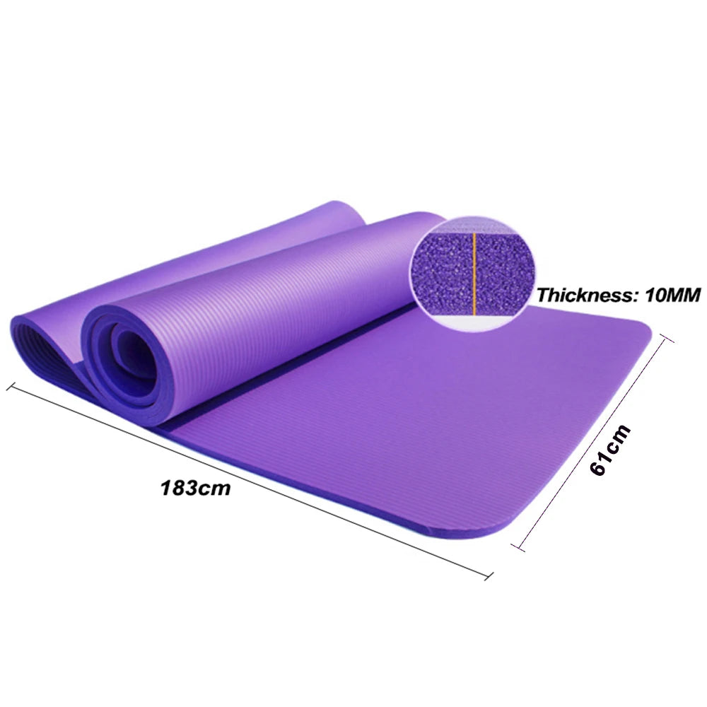 10Mm Thick Pad 183*61Cm Non-Slip Yoga Mat for Beginner Fitness Sports Gymnastics Mats NBR Gym Fitness Pilates Pads with Strap