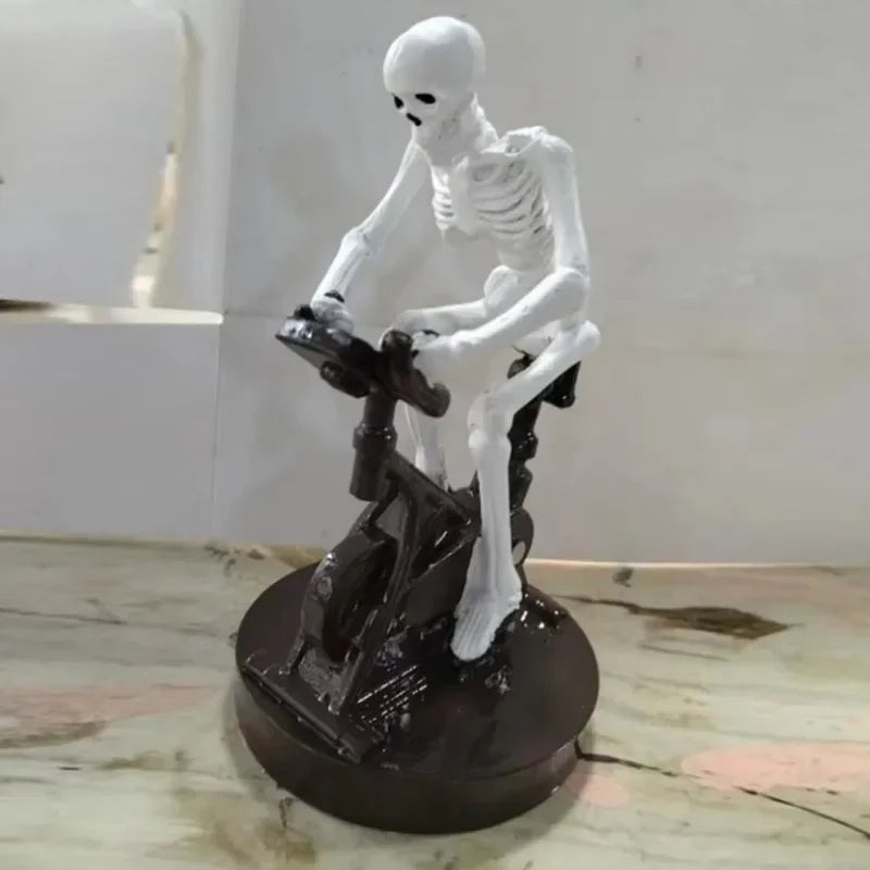 Skeleton Riding on Bikes Sculpture Halloween Decor Spooky Skeleton Bicycles Halloween Figurine Skeleton Riding a Bikes Statues