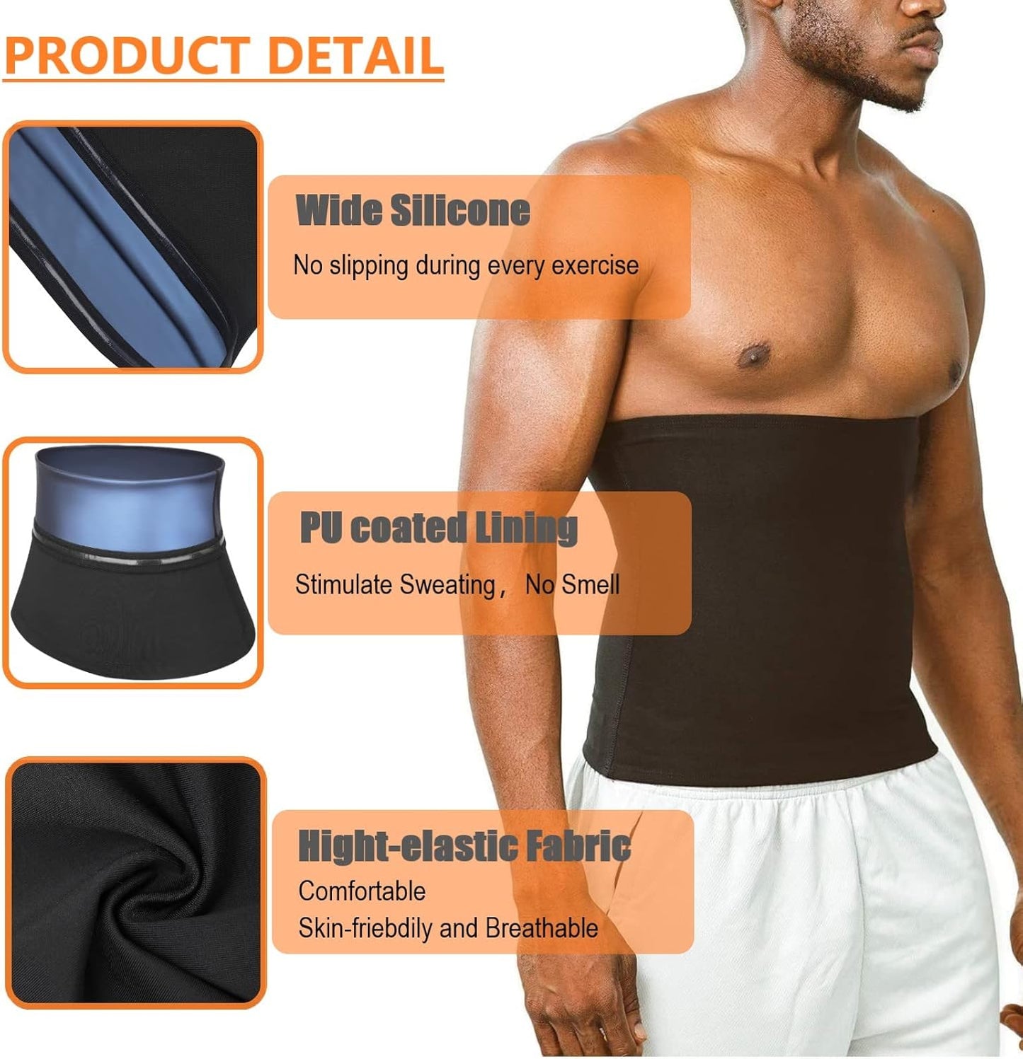 Waist Trimmer for Men Sauna Belt, Neoprene-Free Waist Cincher, Sauna Slimming Belt Sauna Sweat Workout Shaper