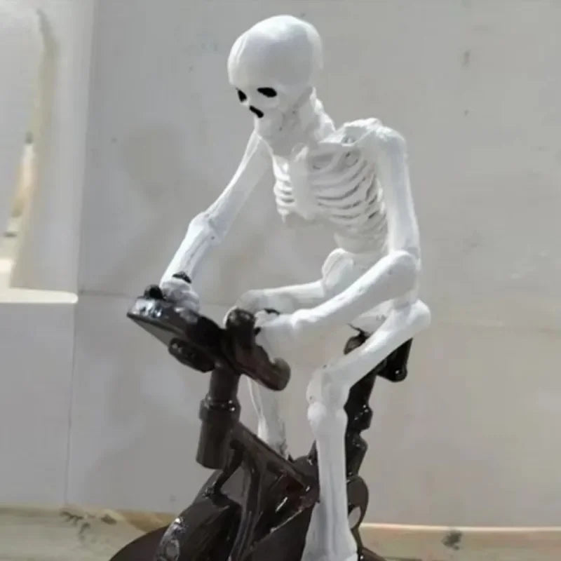 Skeleton Riding on Bikes Sculpture Halloween Decor Spooky Skeleton Bicycles Halloween Figurine Skeleton Riding a Bikes Statues