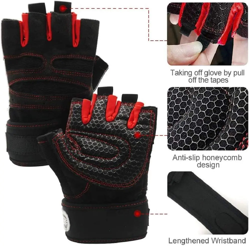 Men Gym Gloves Weightlifting Bodybuilding Training Fitness Sports Gloves Non-Slip Gym Straps Crossfit Pullup Palm Protector