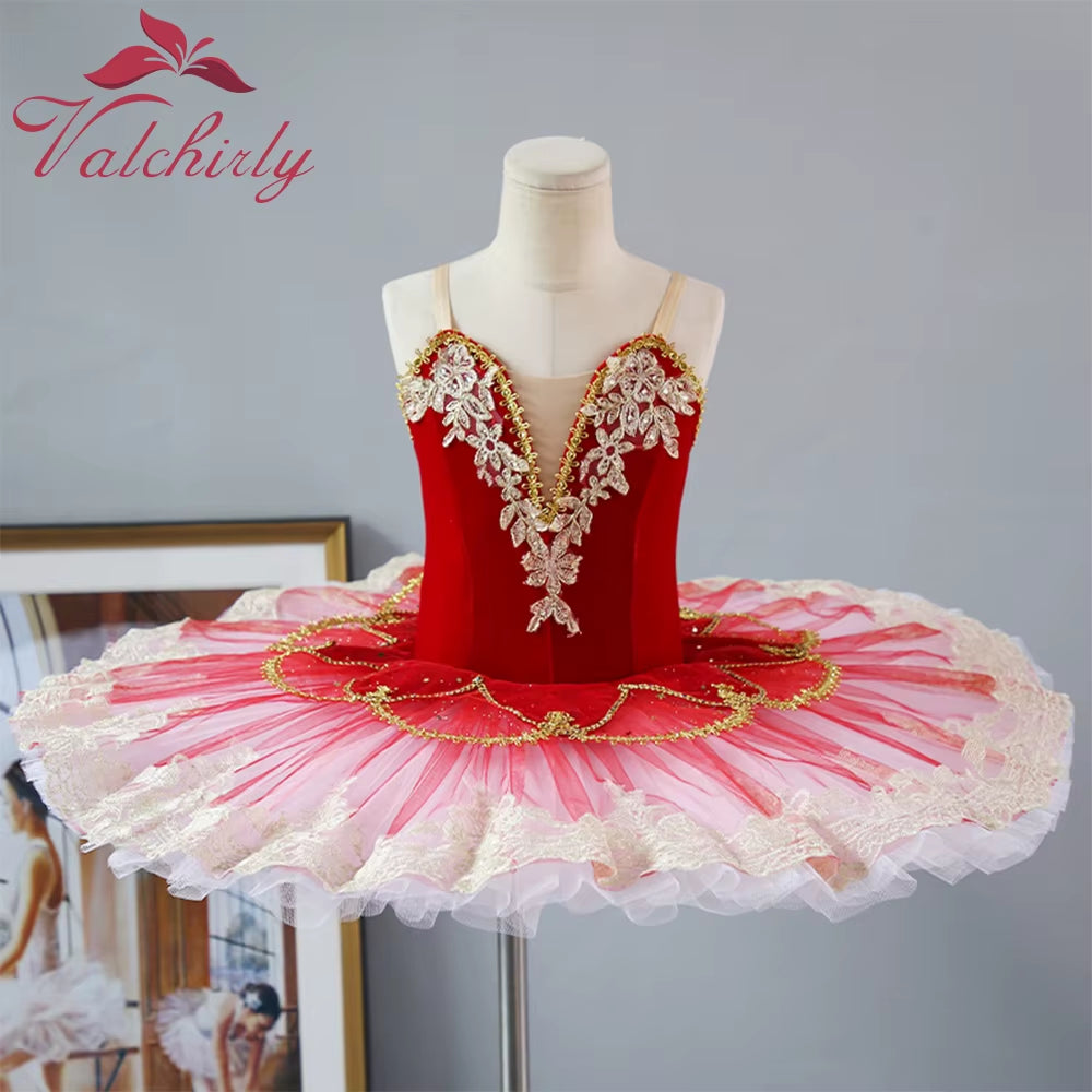 New Ballerina Girls Ballet Tutu Dress Green Dance Costume Platter Pancake Red Party Dress for Kids