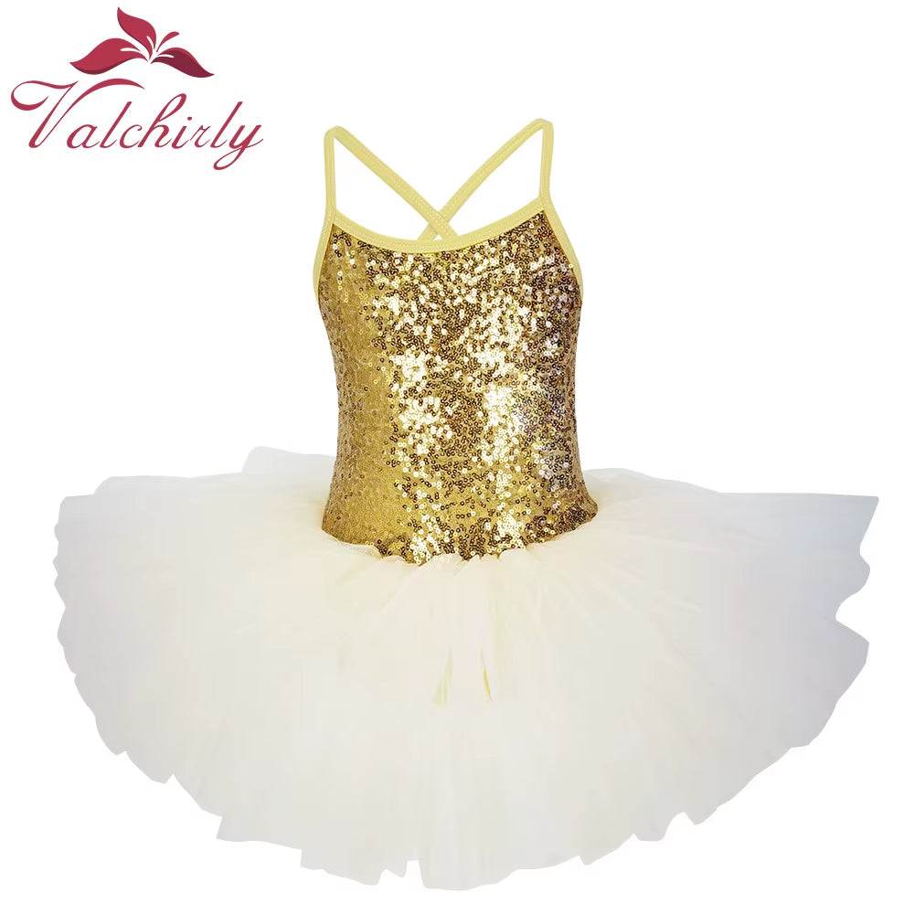 New Red Sequines Ballerina Fairy Prom Party Costume Girls Dance Wear Gymnastic Ballet Leotard Tutu Dress