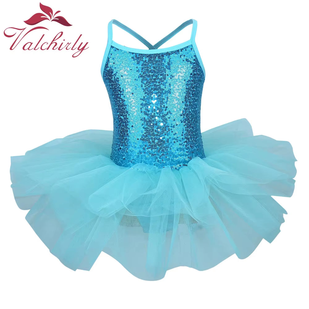 New Red Sequines Ballerina Fairy Prom Party Costume Girls Dance Wear Gymnastic Ballet Leotard Tutu Dress