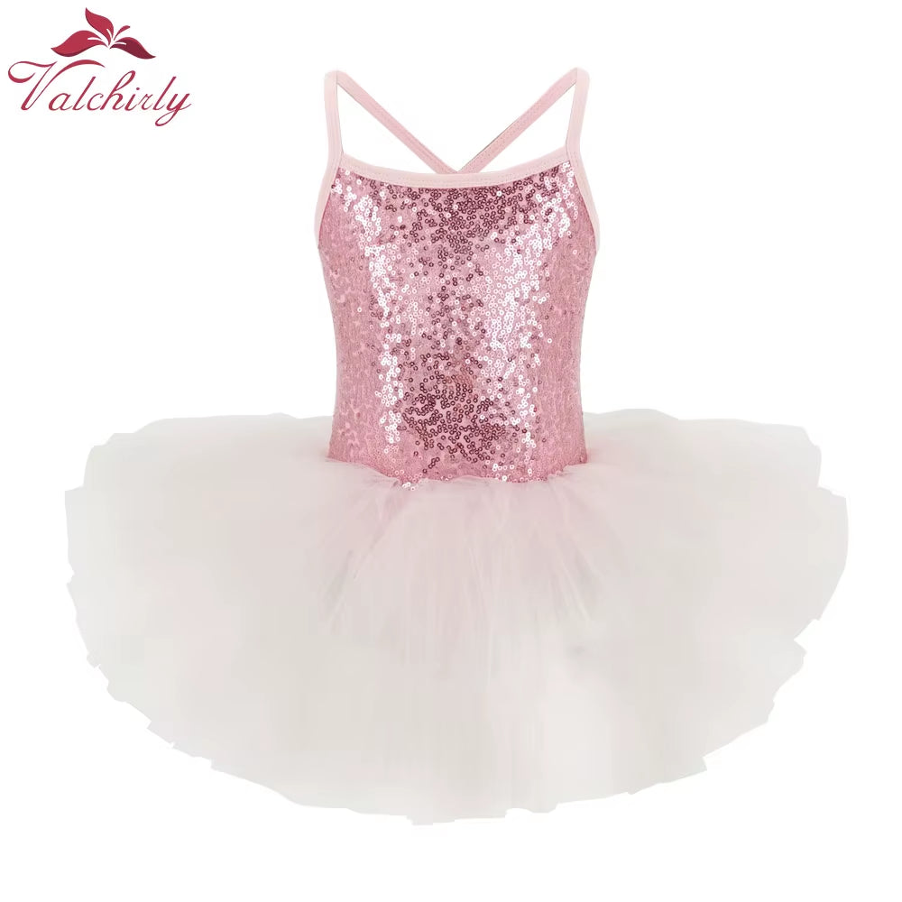 New Red Sequines Ballerina Fairy Prom Party Costume Girls Dance Wear Gymnastic Ballet Leotard Tutu Dress