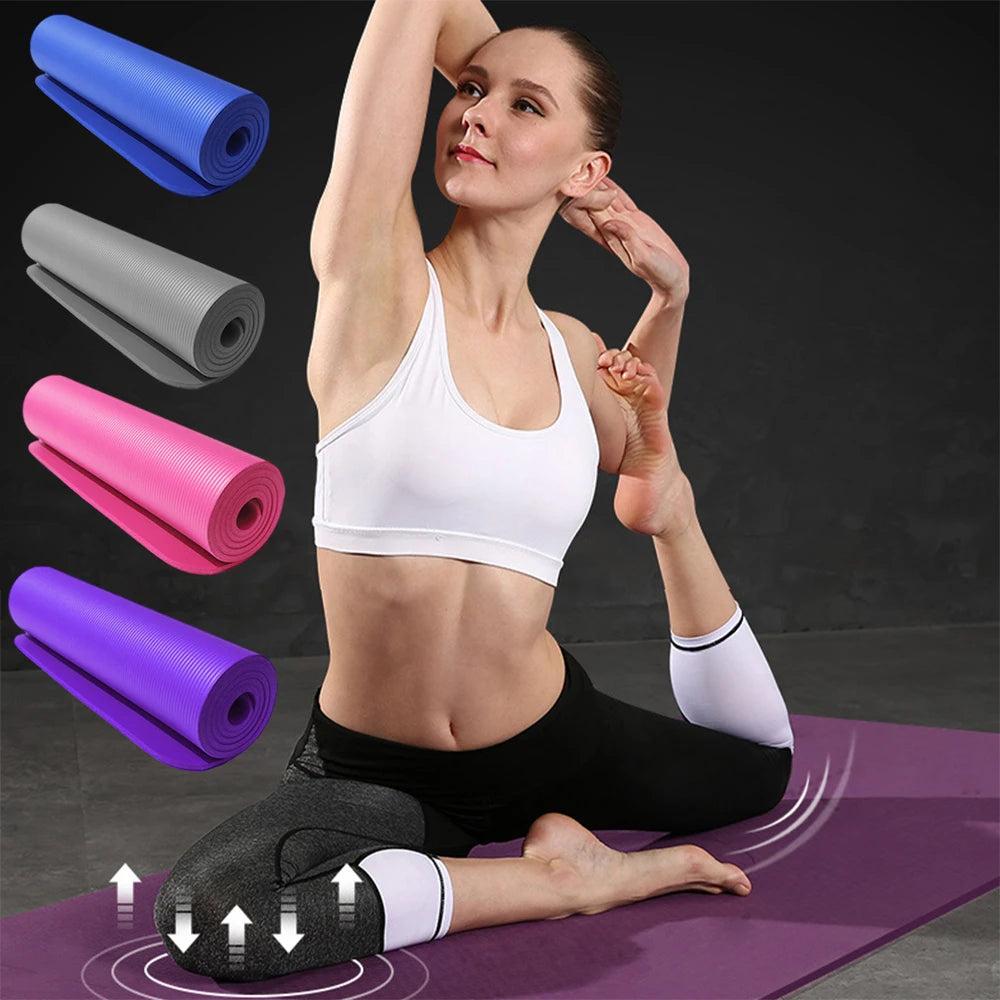 10Mm Thick Pad 183*61Cm Non-Slip Yoga Mat for Beginner Fitness Sports Gymnastics Mats NBR Gym Fitness Pilates Pads with Strap