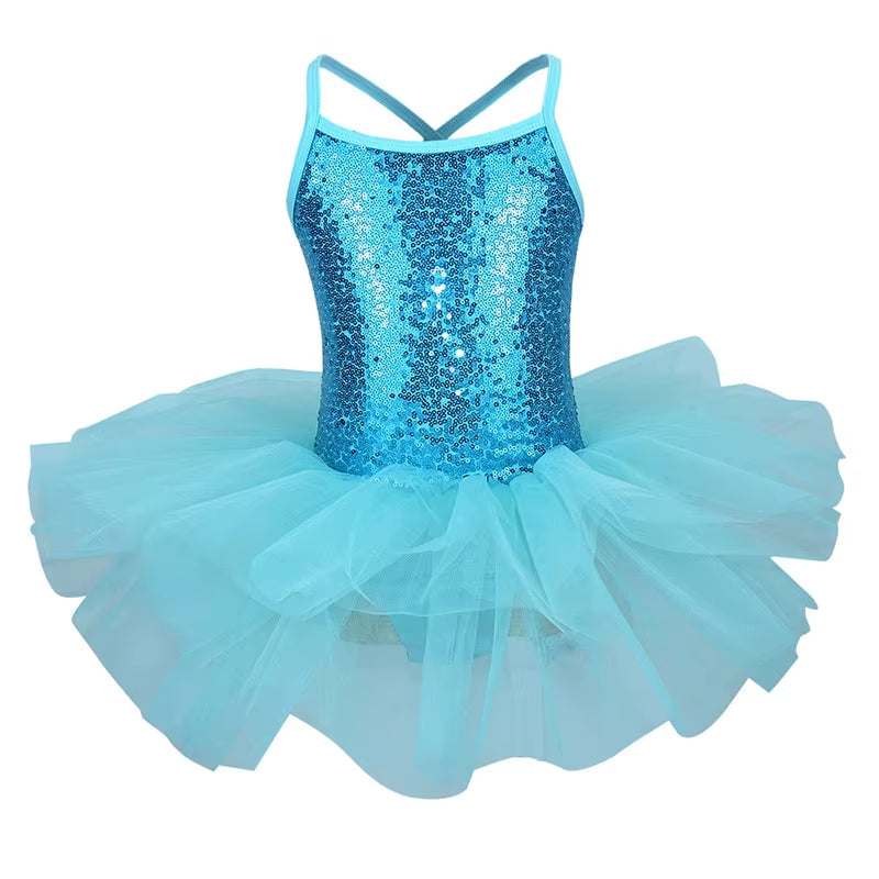 New Red Sequines Ballerina Fairy Prom Party Costume Girls Dance Wear Gymnastic Ballet Leotard Tutu Dress