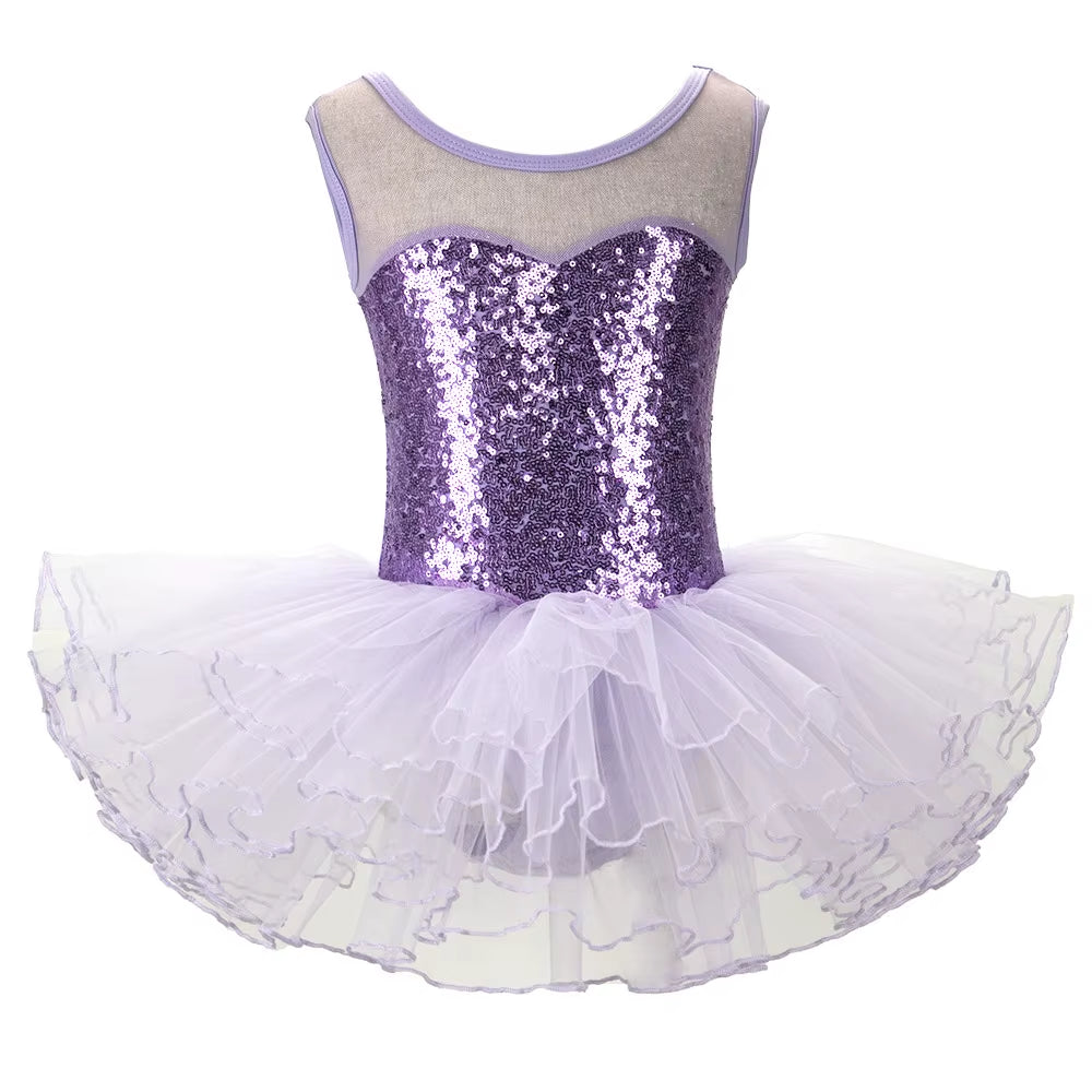 Nice Girls Ballerina Fairy Prom Party Costume Kids Sequined Flower Dress Dancewear Gymnastic Leotard Ballet Tutu Dress