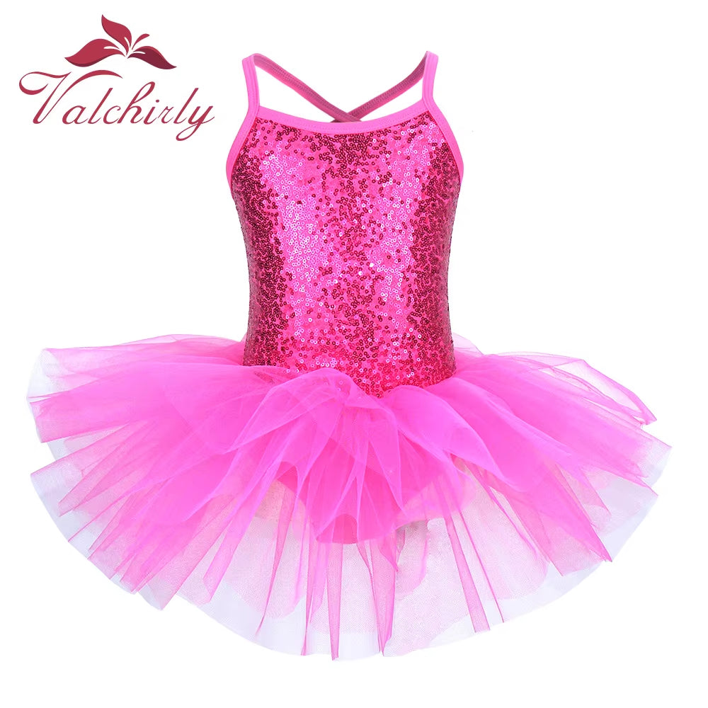 New Red Sequines Ballerina Fairy Prom Party Costume Girls Dance Wear Gymnastic Ballet Leotard Tutu Dress
