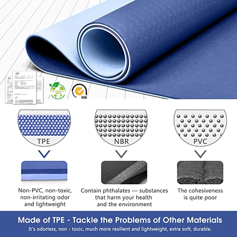 TPE Yoga Mat with Position Line 6Mm Double Layer Sports Exercise Pad for Beginner Home Gym Fitness Gymnastics Pilates
