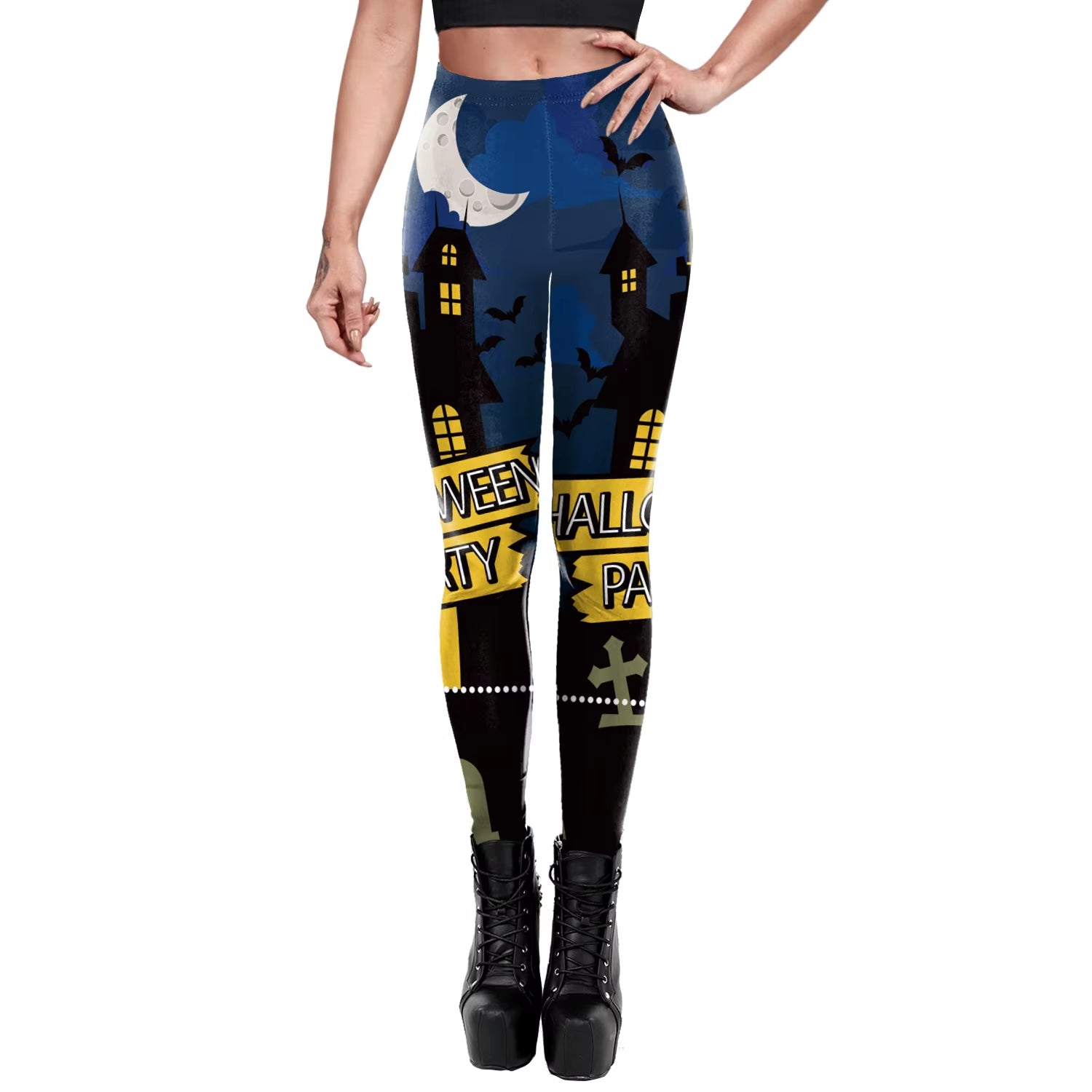 VIP FASHION Halloween Cosplay Leggings for Women Skull 3D Print Pants Slim Sexy Tights Fitness Workout Trousers Carnival Bottom