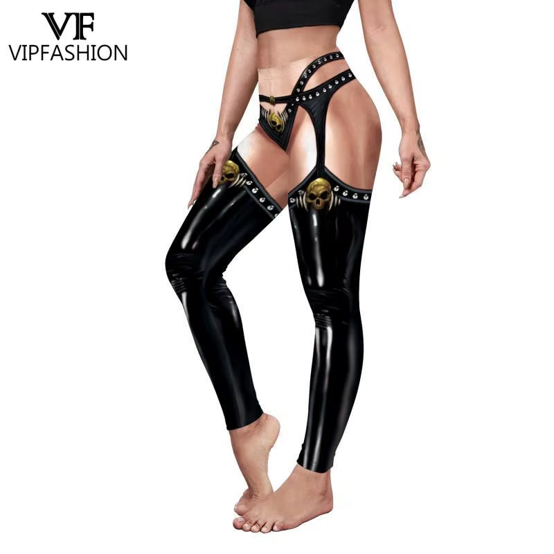 VIP FASHION Halloween Cosplay Leggings for Women Skull 3D Print Pants Slim Sexy Tights Fitness Workout Trousers Carnival Bottom