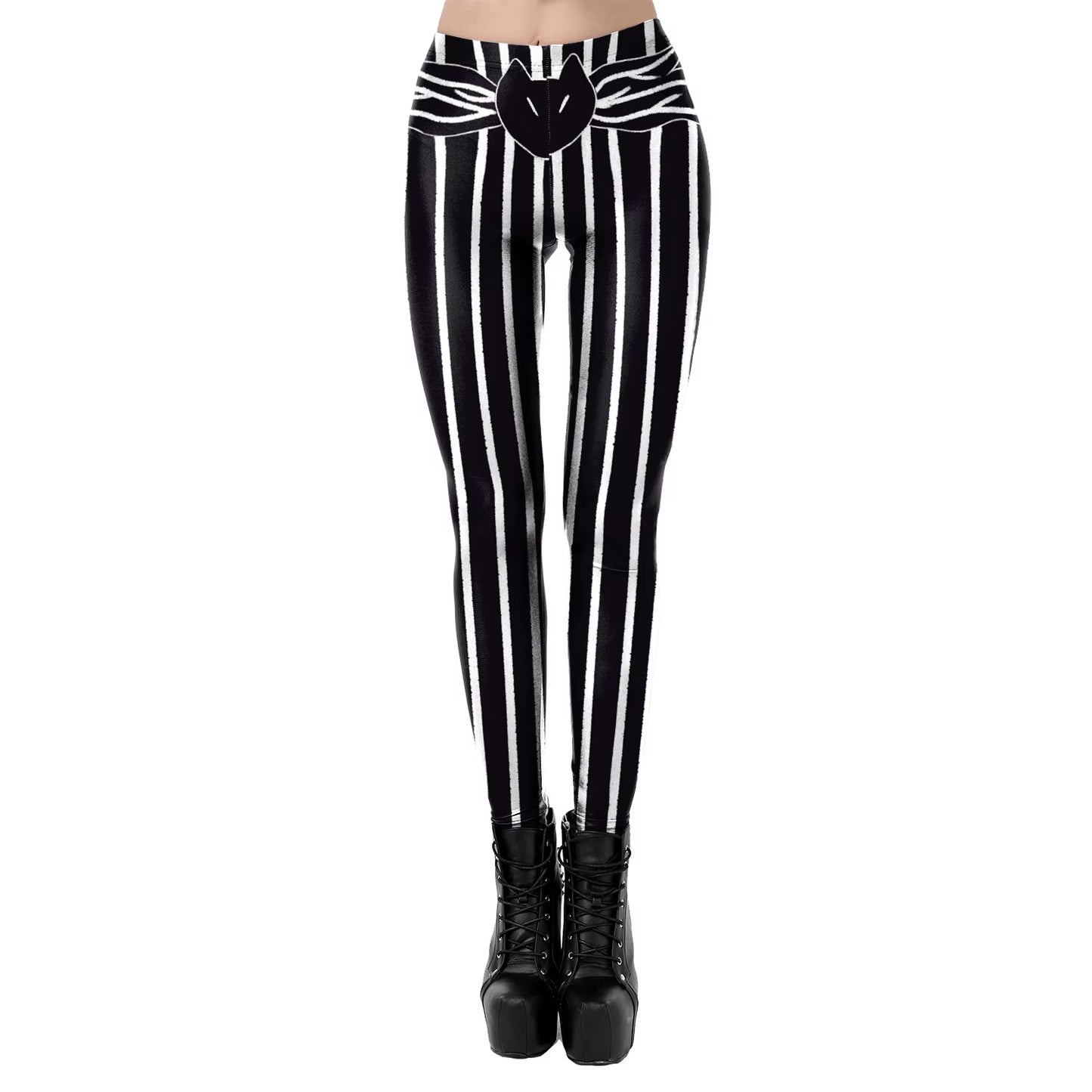 [You'Re My Secret] Black and White Stripes High Waist Coloring Pattern Women'S Pant Halloween Soft Fabric Leggings Women Fitness