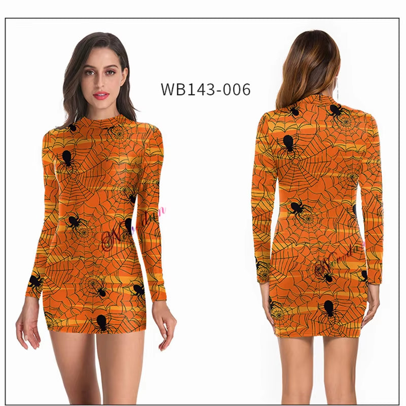 Killer Clown Halloween Costumes for Women Female Joker Cosplay Scary Sexy Long Sleeve Fitness Skeleton Bodysuit One-Piece Suit