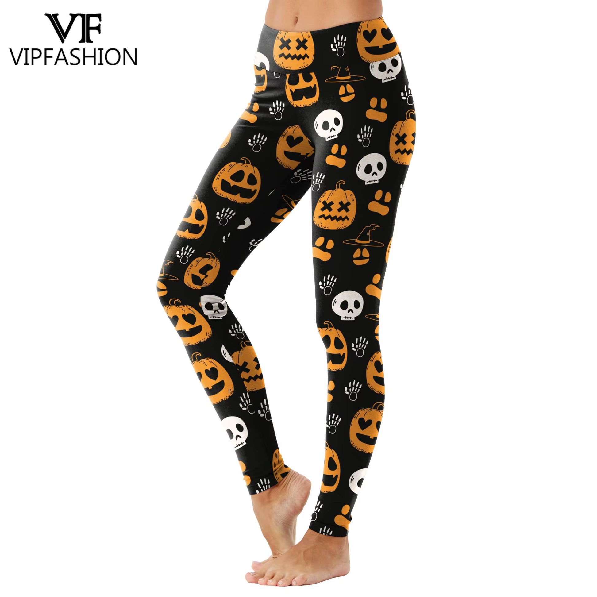 VIP FASHION Halloween Cosplay Leggings for Women Skull 3D Print Pants Slim Sexy Tights Fitness Workout Trousers Carnival Bottom