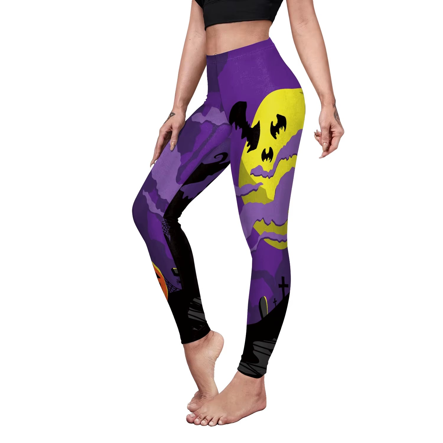 VIP FASHION Halloween Cosplay Leggings for Women Skull 3D Print Pants Slim Sexy Tights Fitness Workout Trousers Carnival Bottom