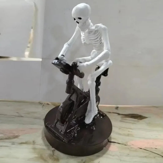 Skeleton Riding on Bikes Sculpture Halloween Decor Spooky Skeleton Bicycles Halloween Figurine Skeleton Riding a Bikes Statues
