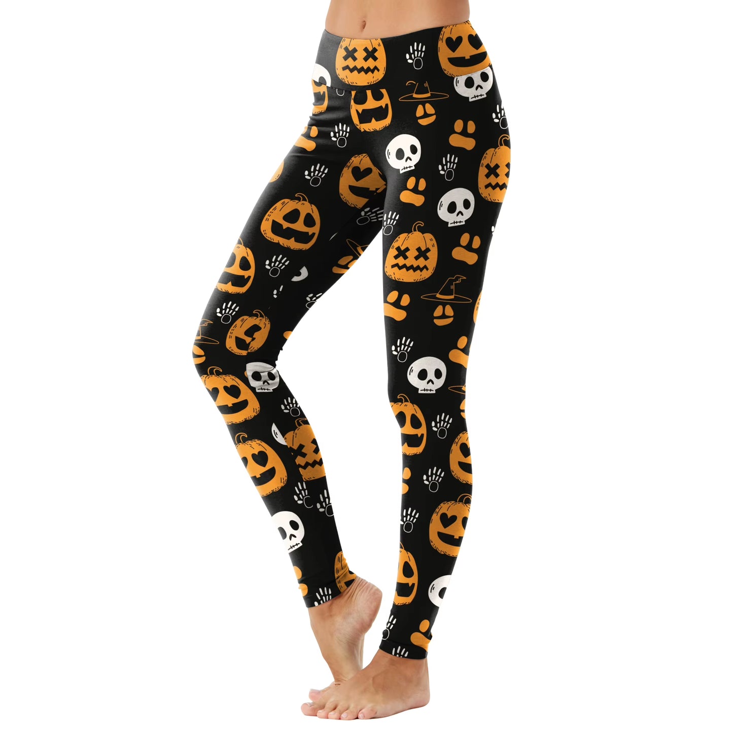 VIP FASHION Halloween Cosplay Leggings for Women Skull 3D Print Pants Slim Sexy Tights Fitness Workout Trousers Carnival Bottom