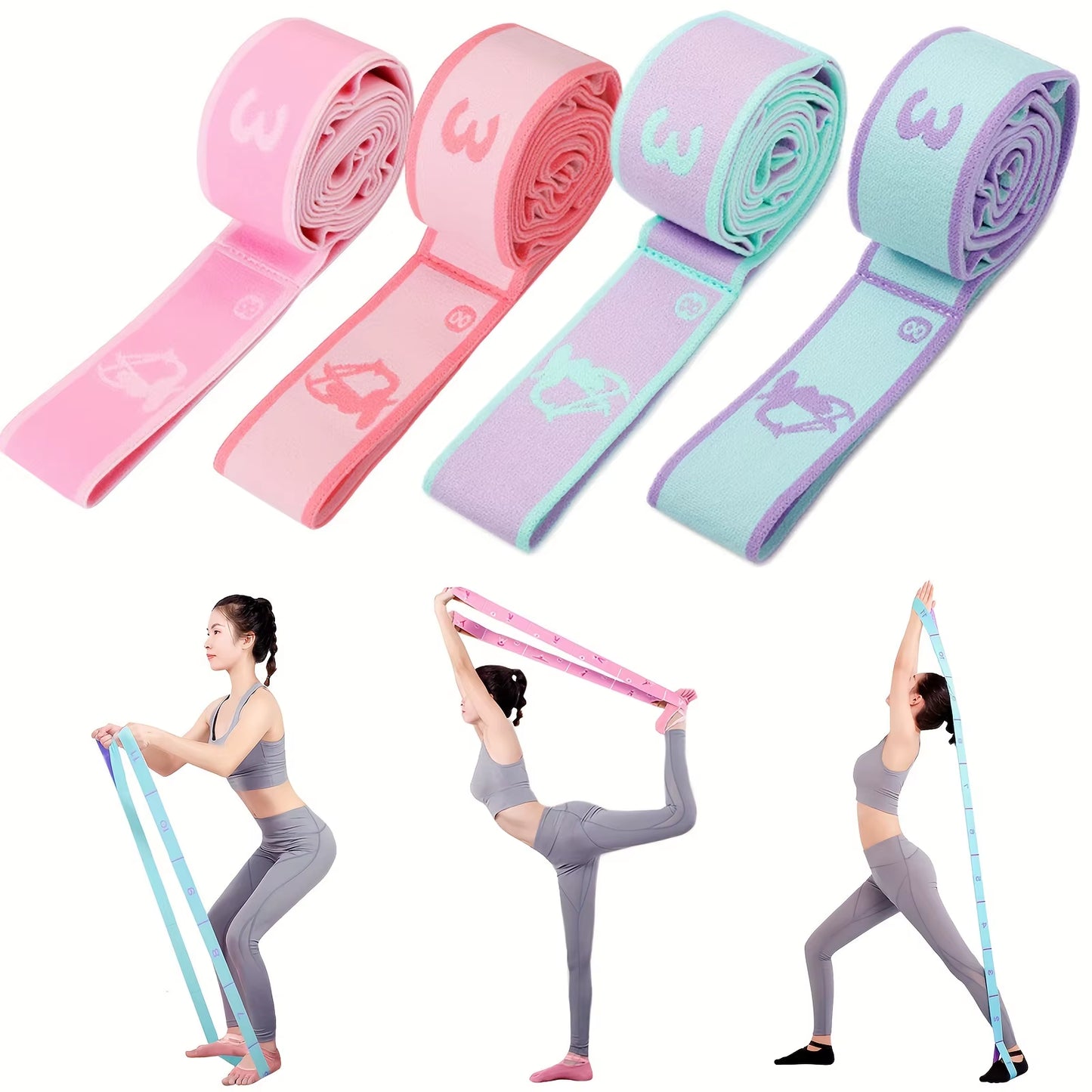 Yoga Stretch Strap, Sports Exercise Resistance Bands for Dance, Gymnastics, Workout, Pilates Stretch Belt for Physical Therapy