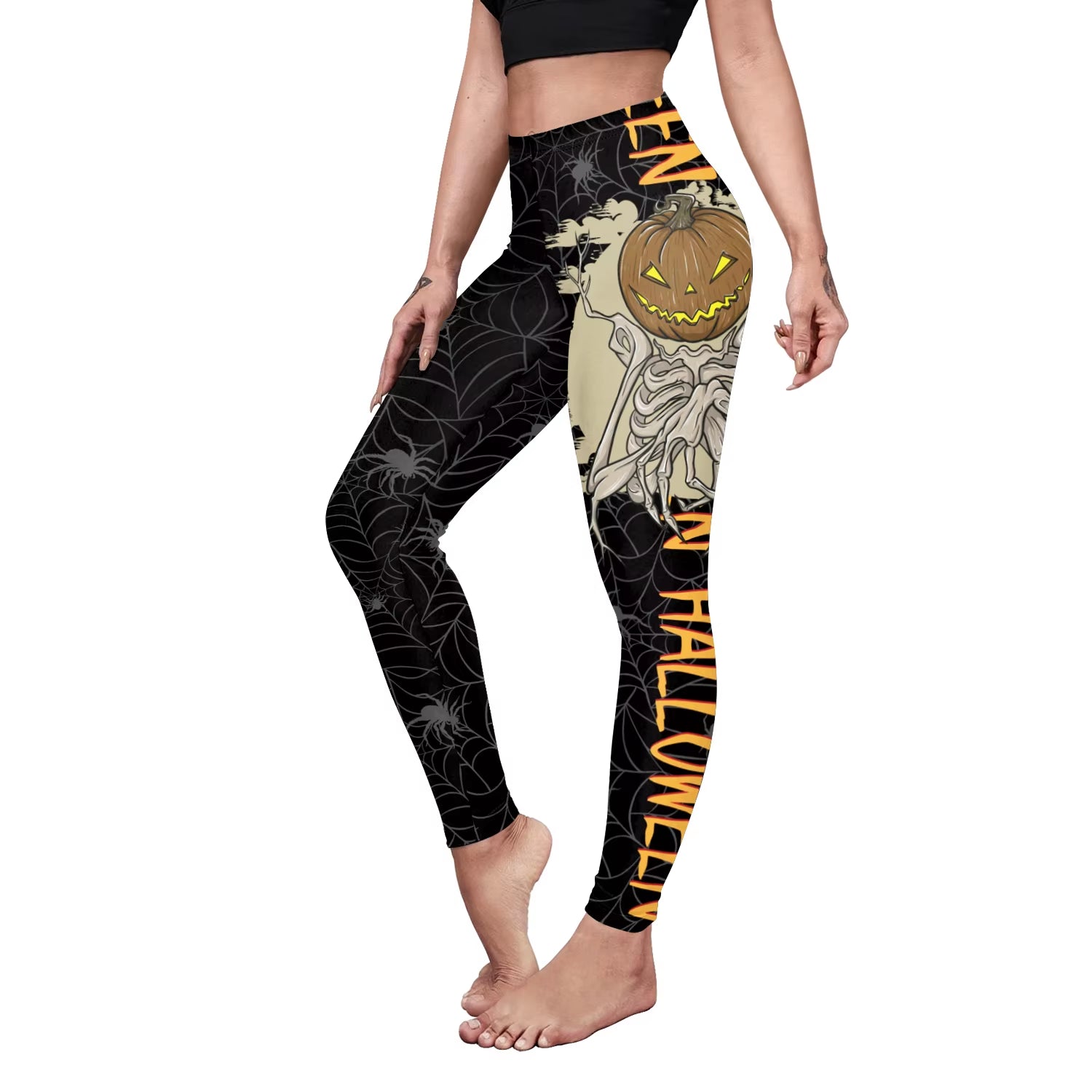 VIP FASHION Halloween Cosplay Leggings for Women Skull 3D Print Pants Slim Sexy Tights Fitness Workout Trousers Carnival Bottom