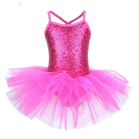 New Red Sequines Ballerina Fairy Prom Party Costume Girls Dance Wear Gymnastic Ballet Leotard Tutu Dress