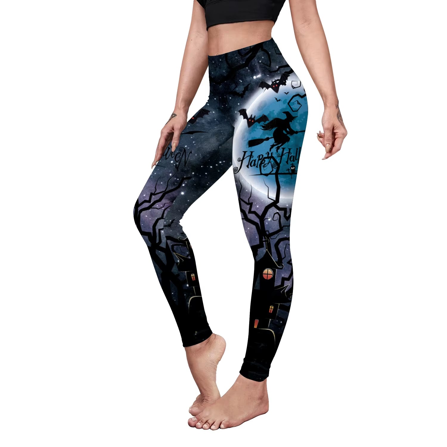 VIP FASHION Halloween Cosplay Leggings for Women Skull 3D Print Pants Slim Sexy Tights Fitness Workout Trousers Carnival Bottom