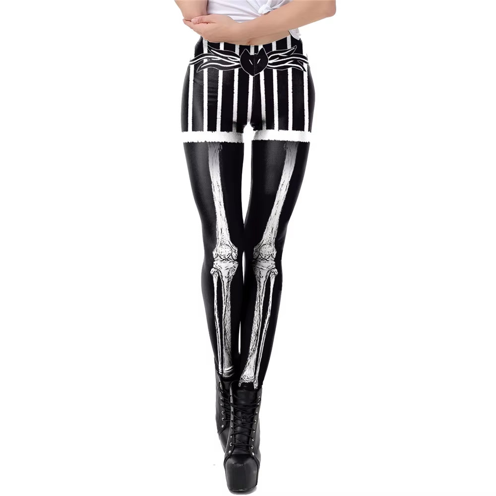 [You'Re My Secret] Black and White Stripes High Waist Coloring Pattern Women'S Pant Halloween Soft Fabric Leggings Women Fitness