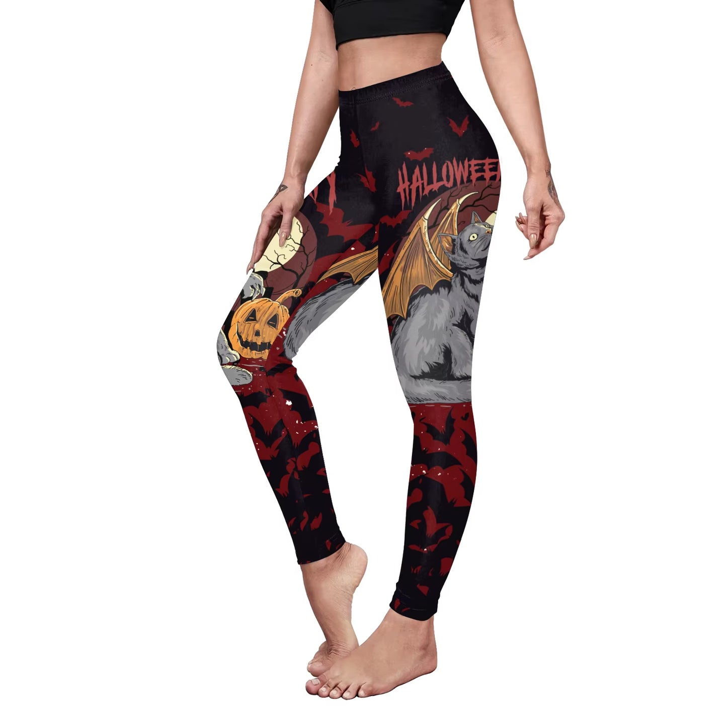 VIP FASHION Halloween Cosplay Leggings for Women Skull 3D Print Pants Slim Sexy Tights Fitness Workout Trousers Carnival Bottom