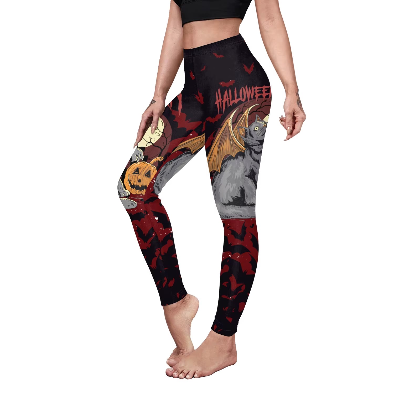 VIP FASHION Halloween Cosplay Leggings for Women Skull 3D Print Pants Slim Sexy Tights Fitness Workout Trousers Carnival Bottom