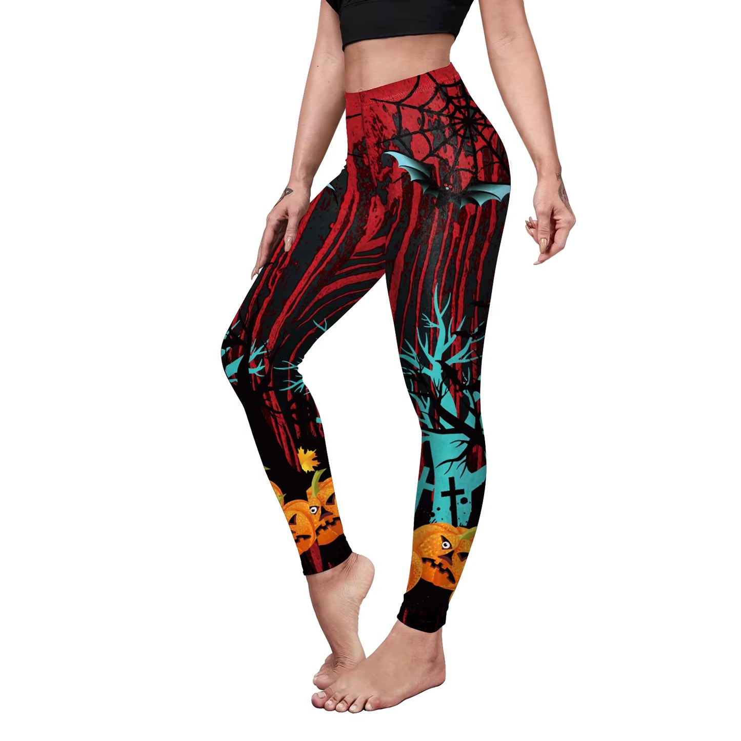 VIP FASHION Halloween Cosplay Leggings for Women Skull 3D Print Pants Slim Sexy Tights Fitness Workout Trousers Carnival Bottom