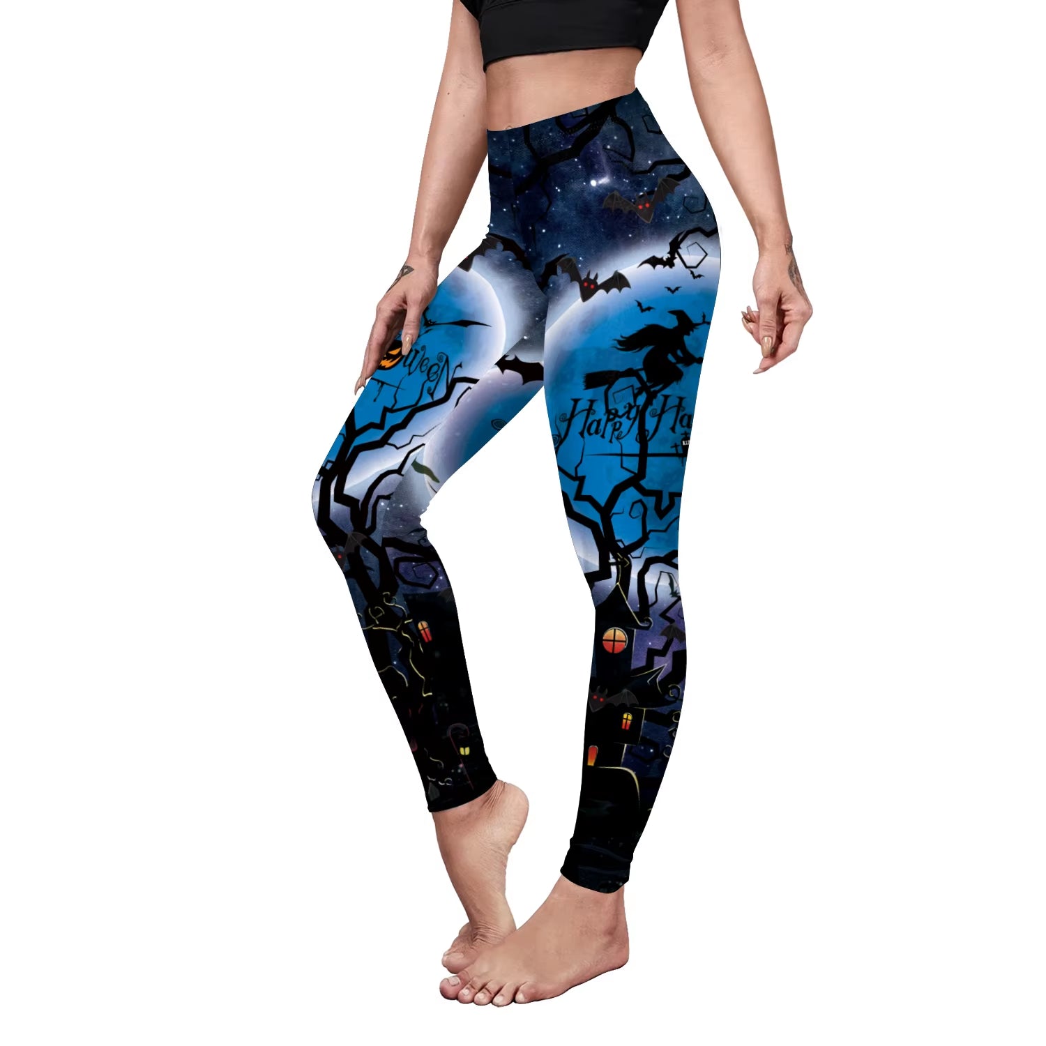 VIP FASHION Halloween Cosplay Leggings for Women Skull 3D Print Pants Slim Sexy Tights Fitness Workout Trousers Carnival Bottom