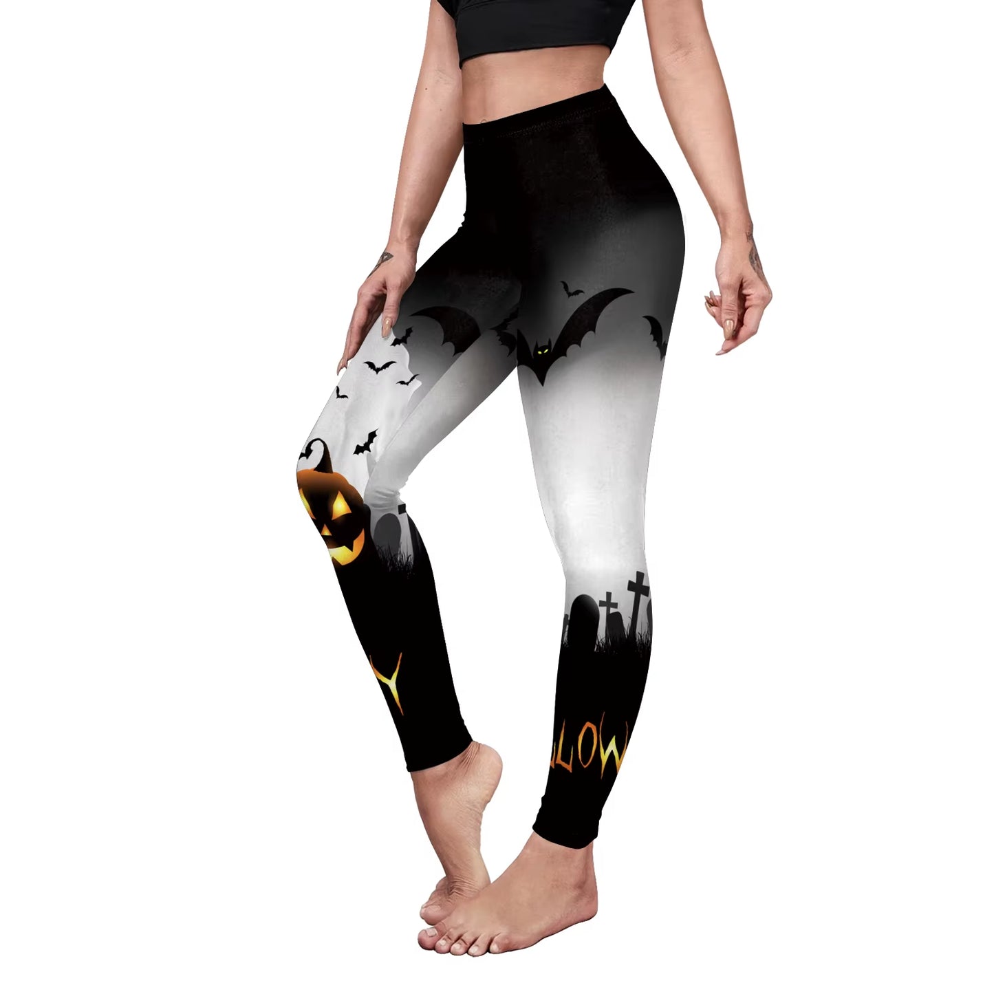 VIP FASHION Halloween Cosplay Leggings for Women Skull 3D Print Pants Slim Sexy Tights Fitness Workout Trousers Carnival Bottom