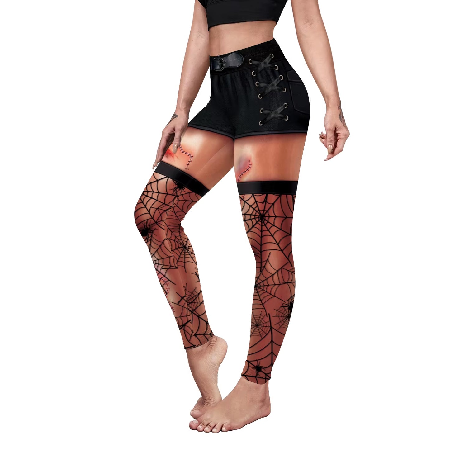 VIP FASHION Halloween Cosplay Leggings for Women Skull 3D Print Pants Slim Sexy Tights Fitness Workout Trousers Carnival Bottom
