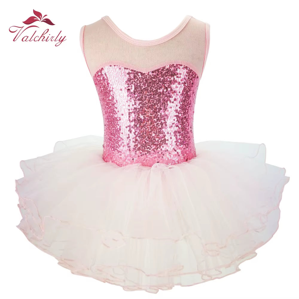 Nice Girls Ballerina Fairy Prom Party Costume Kids Sequined Flower Dress Dancewear Gymnastic Leotard Ballet Tutu Dress