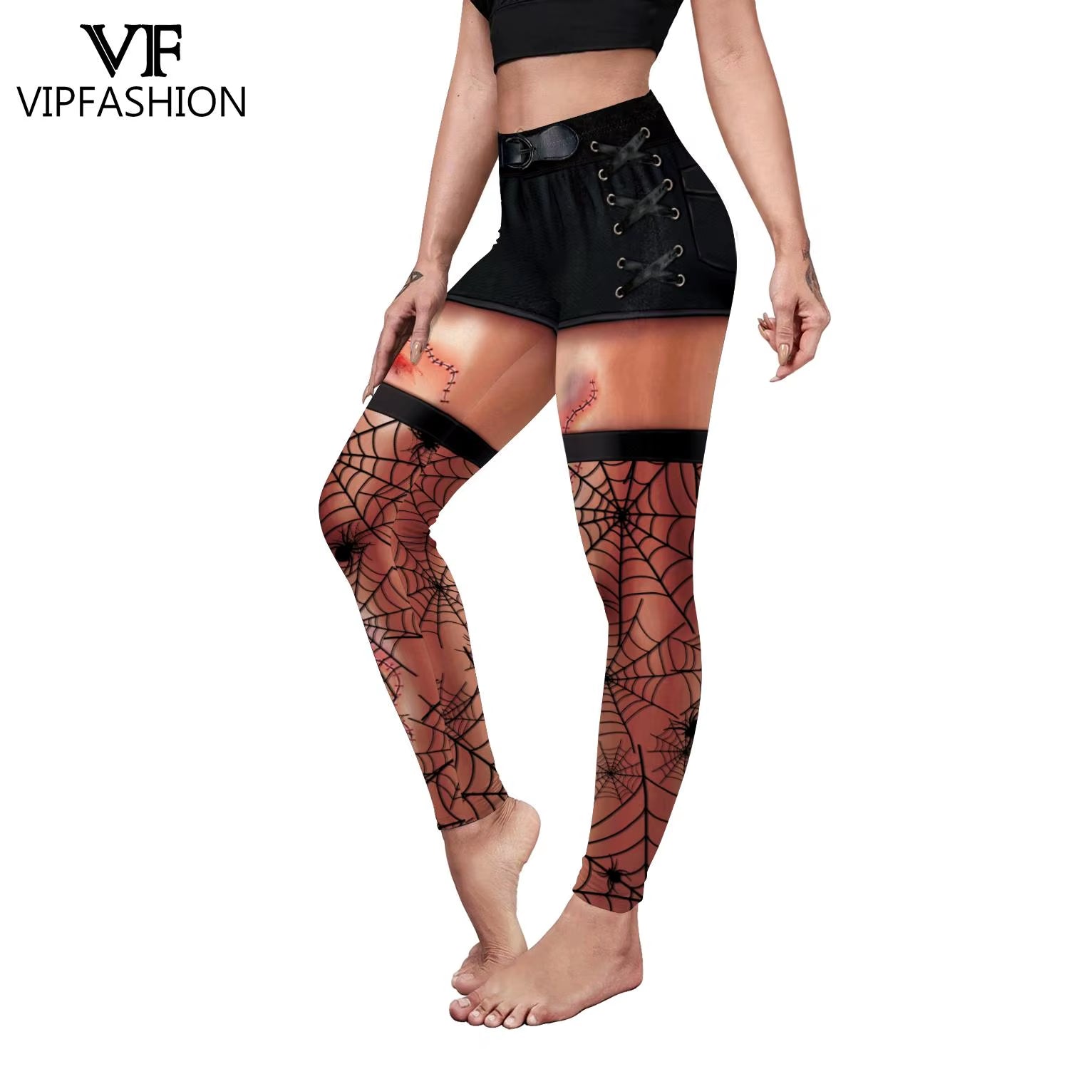 VIP FASHION Halloween Cosplay Leggings for Women Skull 3D Print Pants Slim Sexy Tights Fitness Workout Trousers Carnival Bottom