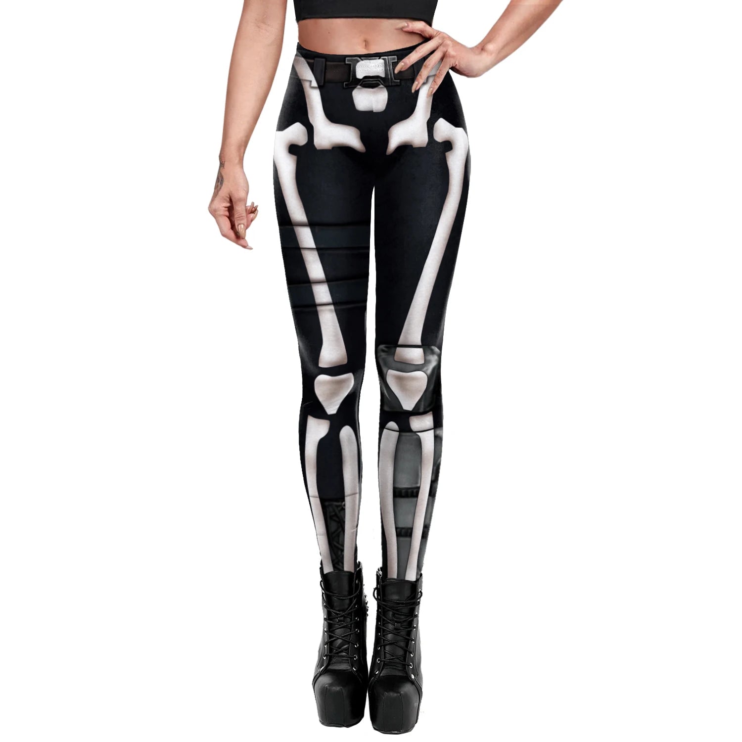 VIP FASHION Halloween Cosplay Leggings for Women Skull 3D Print Pants Slim Sexy Tights Fitness Workout Trousers Carnival Bottom
