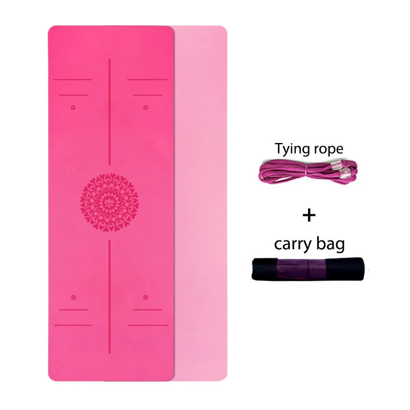 TPE Yoga Mat with Position Line 6Mm Double Layer Sports Exercise Pad for Beginner Home Gym Fitness Gymnastics Pilates