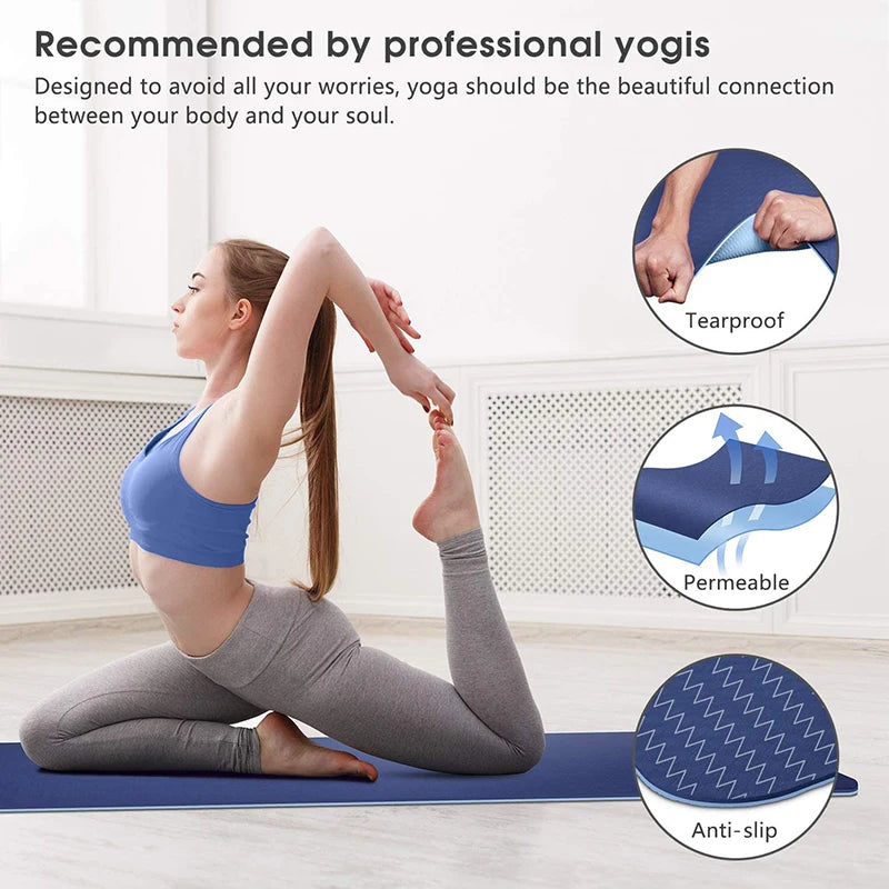 TPE Yoga Mat with Position Line 6Mm Double Layer Sports Exercise Pad for Beginner Home Gym Fitness Gymnastics Pilates