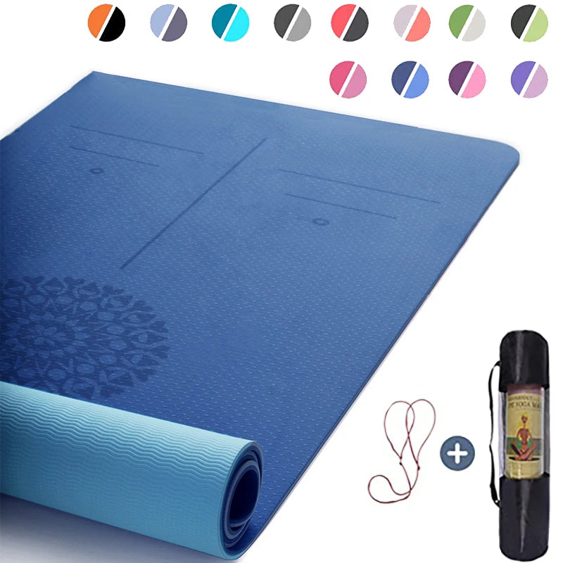 TPE Yoga Mat with Position Line 6Mm Double Layer Sports Exercise Pad for Beginner Home Gym Fitness Gymnastics Pilates