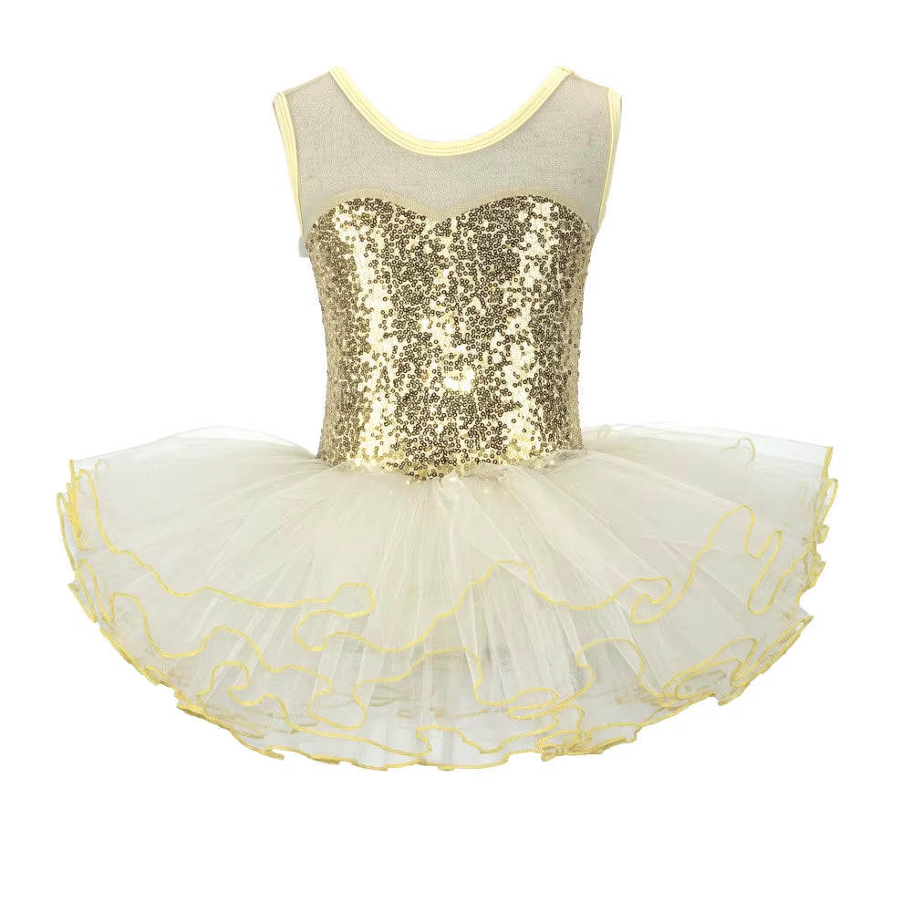 Nice Girls Ballerina Fairy Prom Party Costume Kids Sequined Flower Dress Dancewear Gymnastic Leotard Ballet Tutu Dress