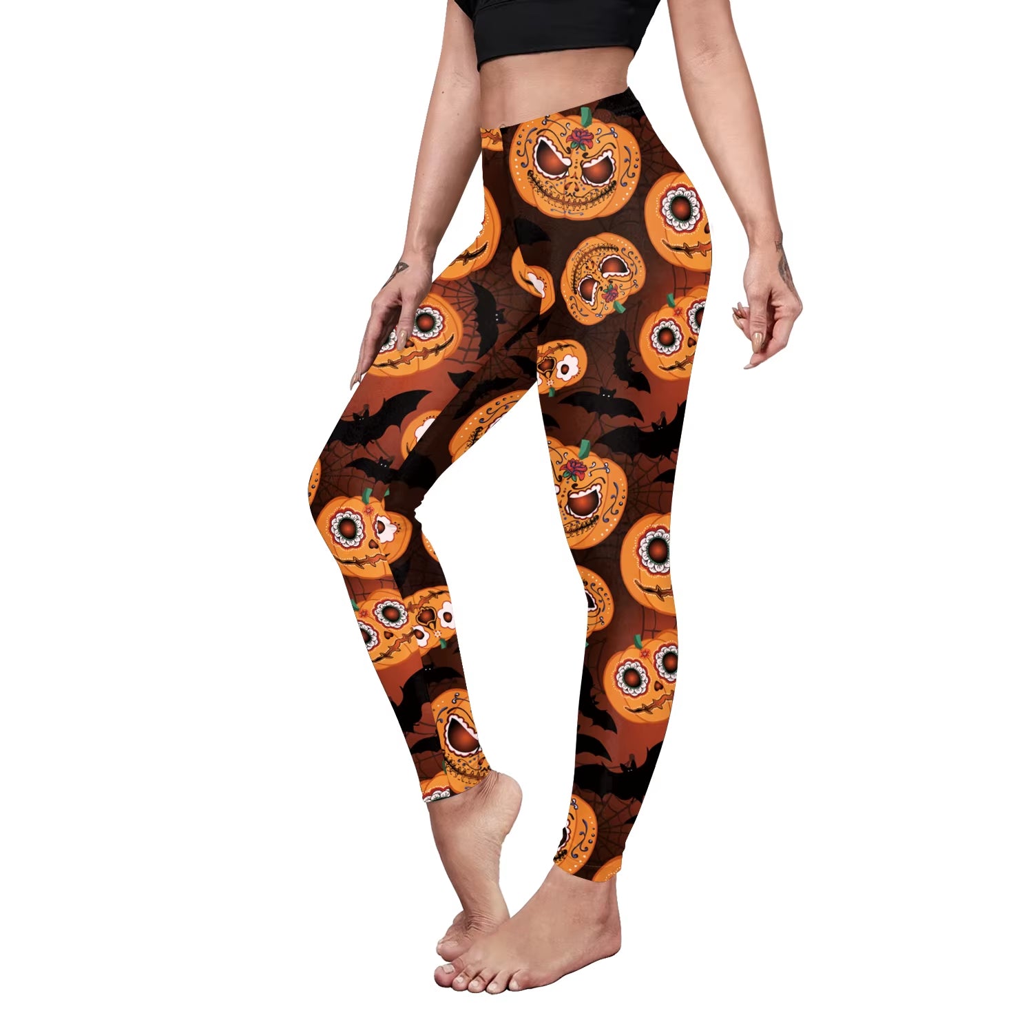 VIP FASHION Halloween Cosplay Leggings for Women Skull 3D Print Pants Slim Sexy Tights Fitness Workout Trousers Carnival Bottom