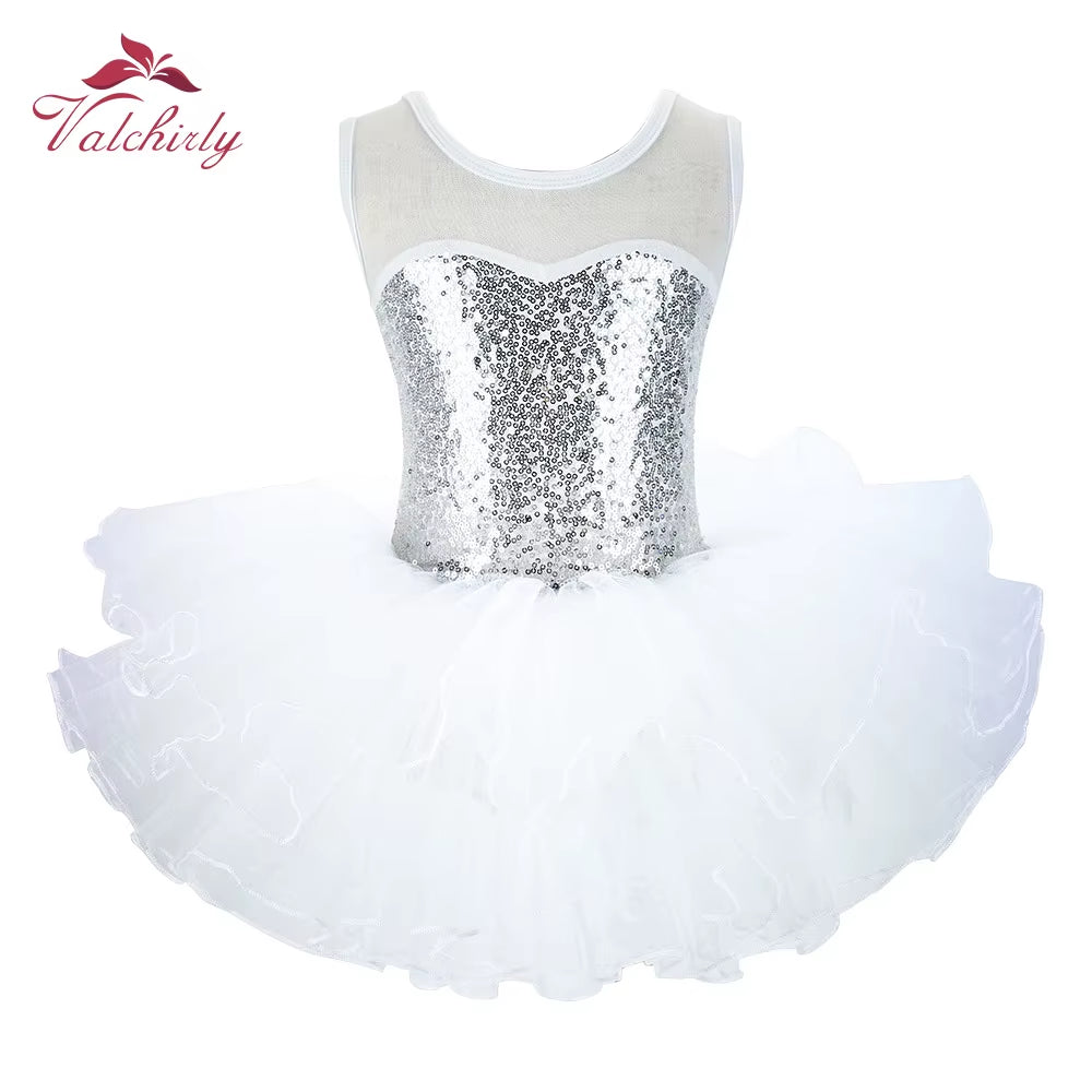 Nice Girls Ballerina Fairy Prom Party Costume Kids Sequined Flower Dress Dancewear Gymnastic Leotard Ballet Tutu Dress